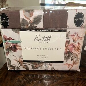 Floral Queen Six-Piece Sheet Set in Rose and Cream